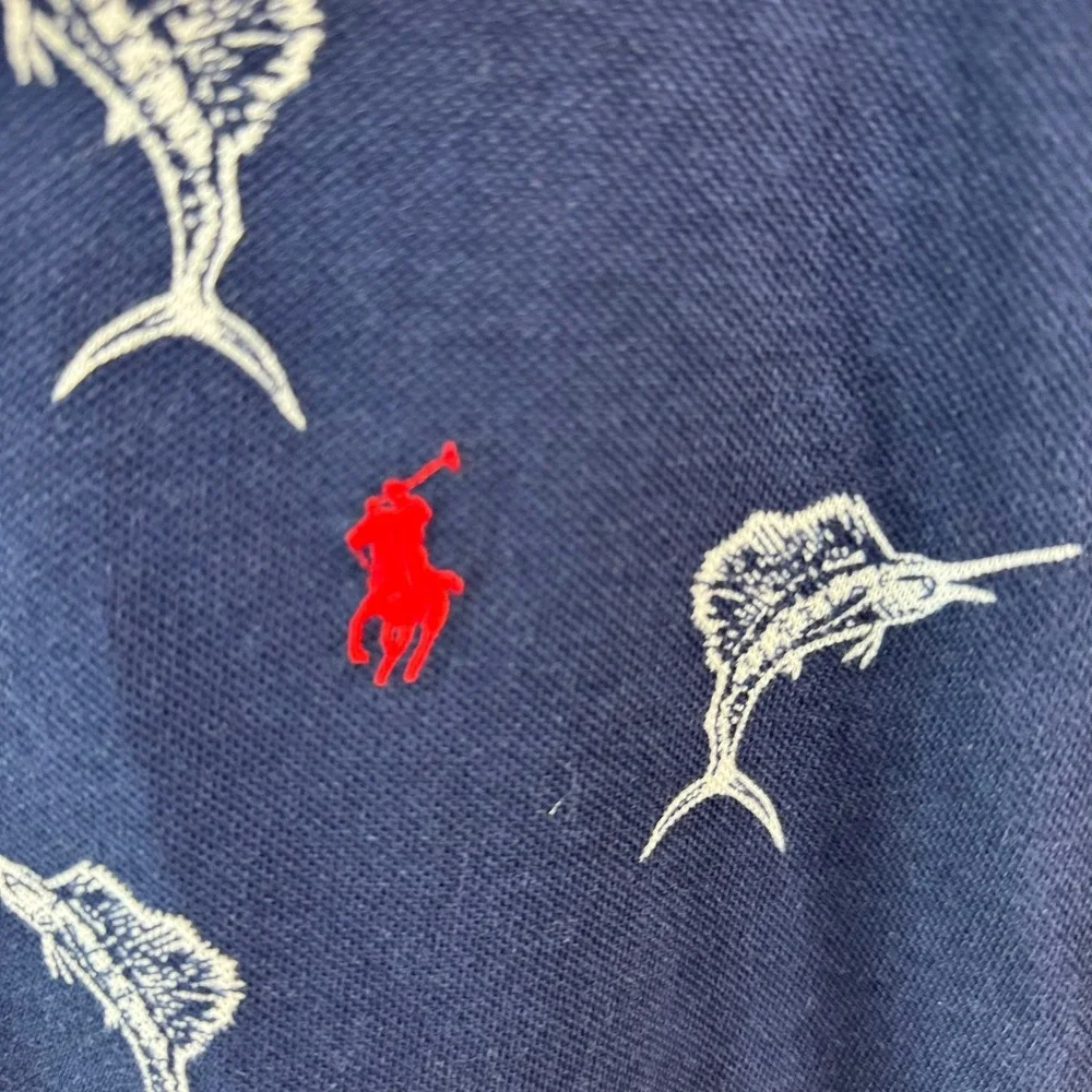 Polo Ralph Lauren Marlin Fish Print Polo Shirt Mens XXL Navy Blue Classic Fit